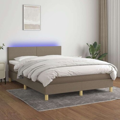  Box spring postelja z vzmetnico LED taupe 140x200 cm blago Slike