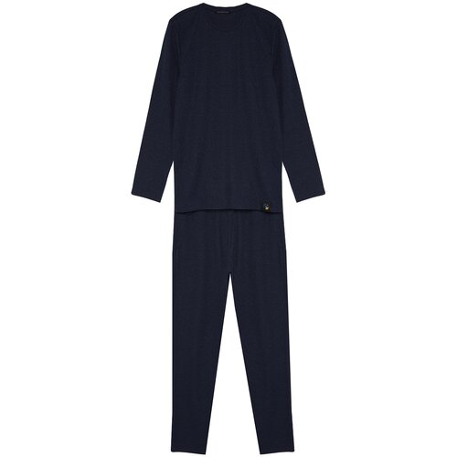 Trendyol Men&amp;#039;s Indigo Regular Fit Waffle Knitted Pajamas Set. Slike