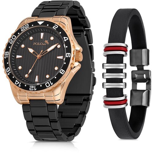 Polo Air Metal Strap Sports Men&amp;#039;s Wristwatch Bracelet Combination Black-copper Slike