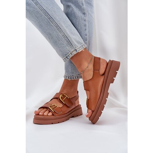 PS1 Eco leather sandals with buckles camel Vulinea Slike