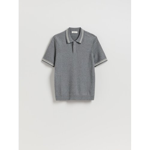Reserved Polo-džemper s mje&scaron;avinom pamuka - tamnosivo Cijene