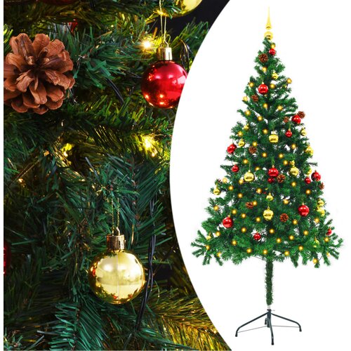 vidaXL Umetna novoletna jelka z bučkami in LED lučkami zelena 180 cm Cene