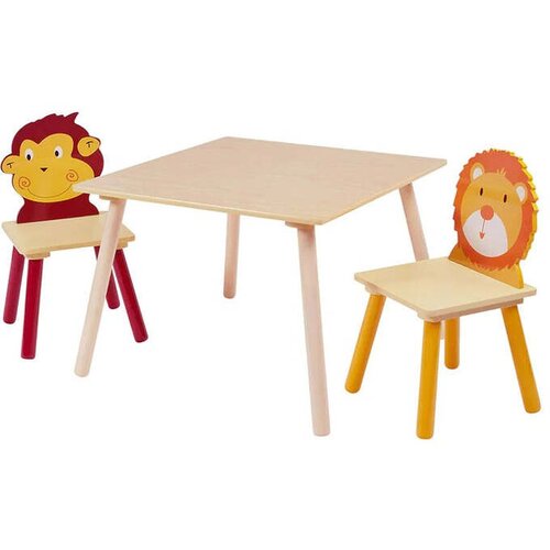 Kinder Home Dječji drveni stol s 2 stolčića, komplet - za učenje, igru, crtanje, hranjenje - ANIMALS Cene