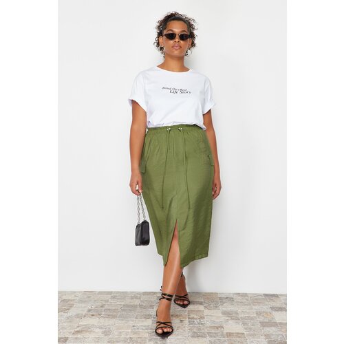 Trendyol Curve Khaki Midi Pencil Woven Skirt Cene