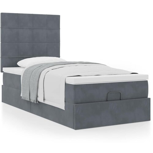 VidaXL Otomanski posteljni okvir z vzmetnicami siv 90x190cm žamet Slike
