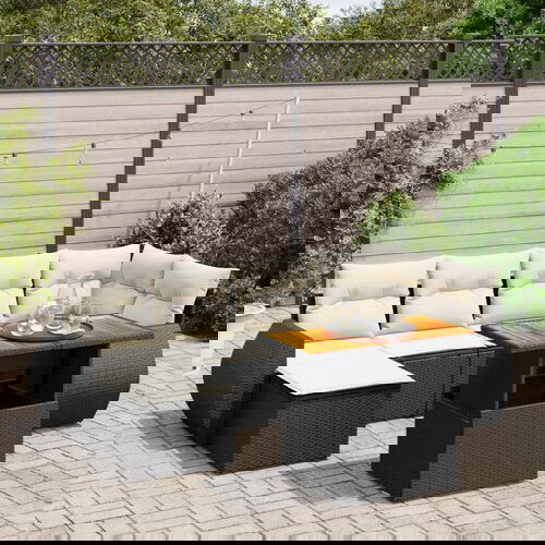  The Living Store Vrtna sedežna garnitura 7-delna z blazinami črn poli ratan - Vrtna Sedežna Garniture, (21477885) Cene