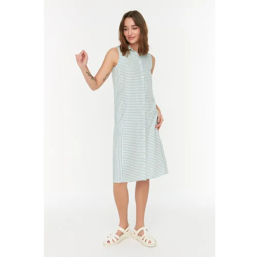 Trendyol Green Striped Shirt Dress