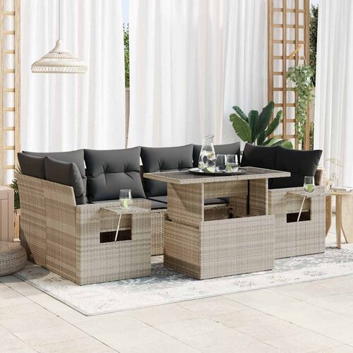 vidaXL 7-dijelni set vrtnih sofa svjetlosivi od poliratana Cijene