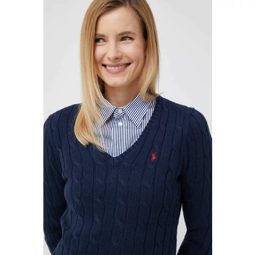 Polo Ralph Lauren Bombažen pulover ženski, mornarsko modra barva