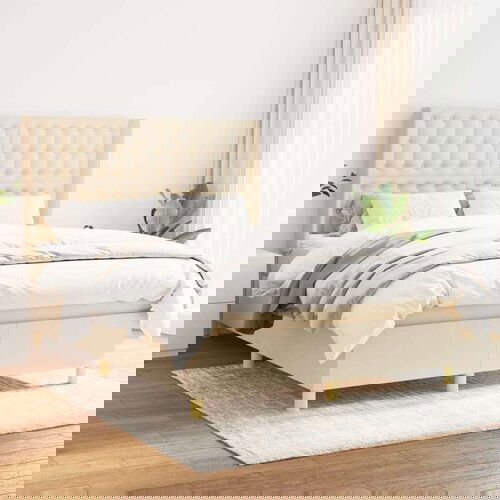  Box spring postelja z vzmetnico krem 140x200 cm blago, (20894869) Cene