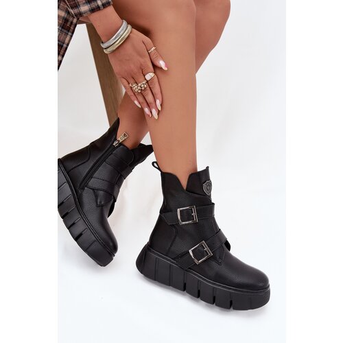VINCEZA Leather Insulated Women's Ankle Boots On Platform With Buckles Cene