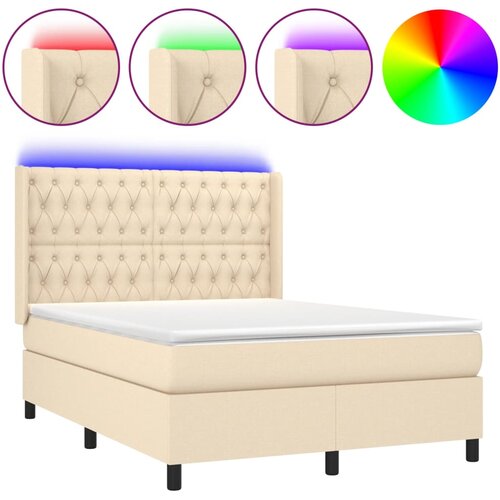  Krevet box spring s madracem LED krem 140x190 cm od tkanine Slike
