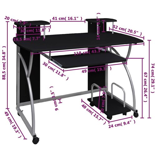  Stol za računalo crni 110 x 52 x 88,5 cm od konstruiranog drva Slike