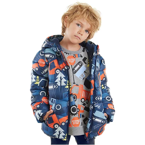 Denokids Cars Boys Water Repellent Hooded Inflatable Coat Navy Blue.