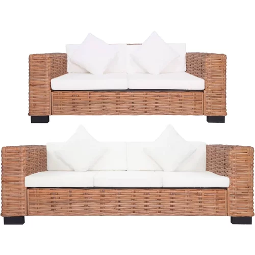  2-dijelni set sofa od prirodnog ratana s jastucima