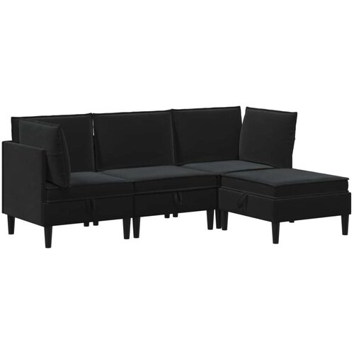  Set namje&amp;scaron;taja za dnevni boravak s jastukom 4 pcs Crna Bar&amp;scaron;un - Crna 2x kutna + 1x srednja + 1x stolić Slike