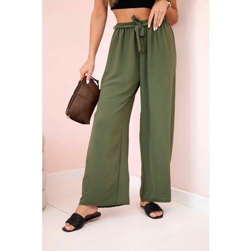 Kesi Włoski Trousers with a wide waistband light khaki Slike