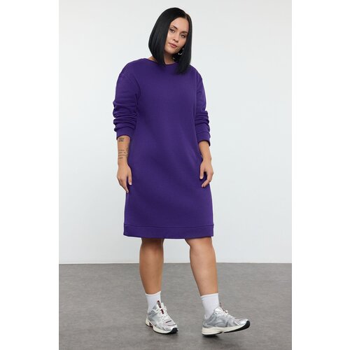 Trendyol Curve Dark Purple 2 Yarn Non-raised Knit Plus Size Dress Slike