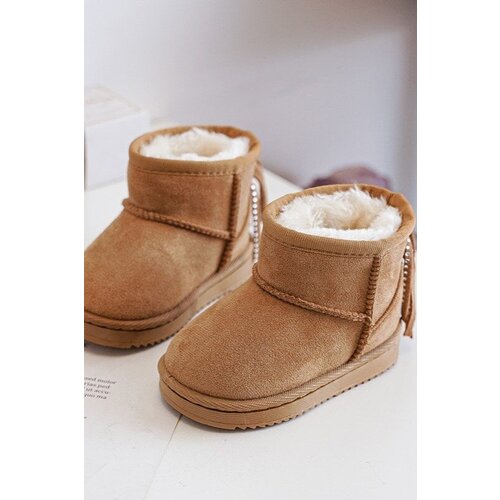 Kesi Children&amp;#039;s insulated snow boots with fringes Camel Mikyla Slike