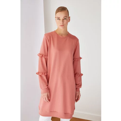 Trendyol Dried Rose Cycling Collar Sleeves Frilly Knitted Tunic