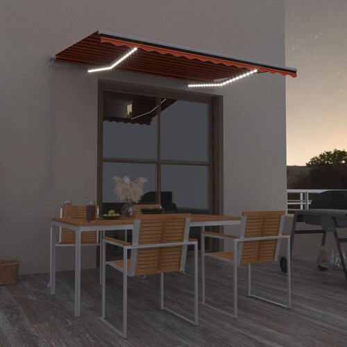 VidaXL Ročno zložljiva tenda z LED lučmi 350x250 cm oranžna in rjava Slike