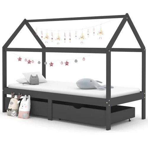 vidaXL Otroški posteljni okvir s predali temno siva borovina 90x200 cm
