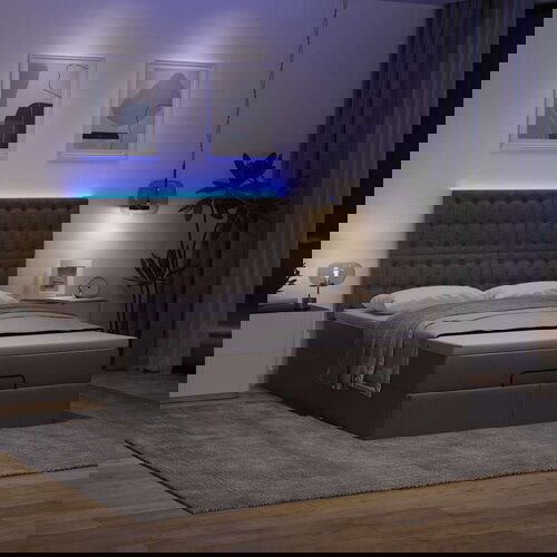  Otomanska postelja z vzmetnico &amp;amp; LEDs rjav 140x190 cm blago, (22011971) Slike