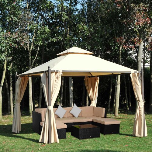 Outsunny Vodoodporni vrtni gazebo 3 x 3 m s 4 stranskimi paneli bež barve, (20744474) Cene
