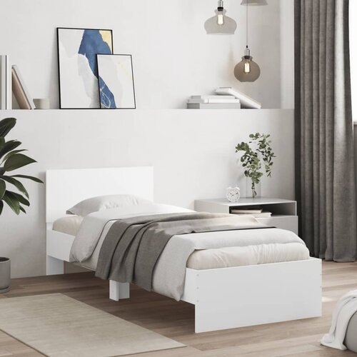  Okvir za krevet s uzglavljem bijeli 75x190 cm konstruirano drvo Slike
