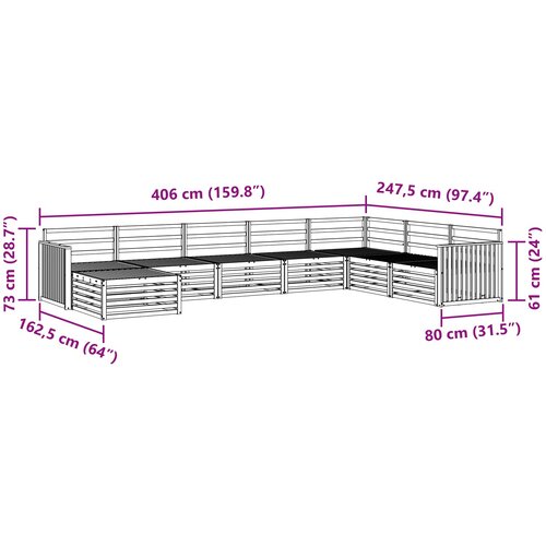  Set vanjskih sofa 8 kom. Prirodna Čvrsto drvo akacije Smeđa 406 x 247,5 x 73 cm Slike