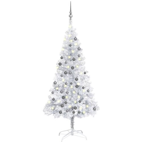 vidaXL Umjetno božićno drvce LED s kuglicama srebrno 120 cm PET Cene