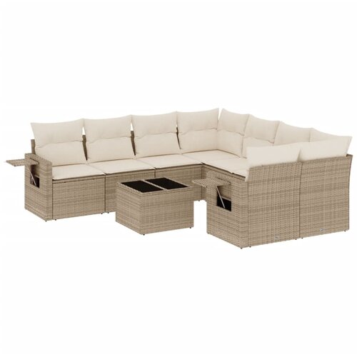  9-dijelni set vrtnih sofa s jastucima bež od poliratana 85 x 62 x 69 cm Slike