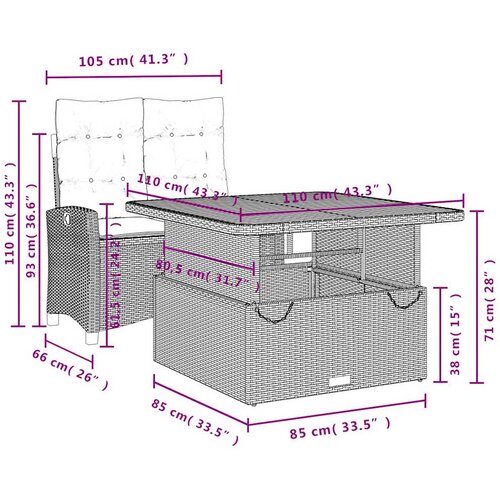  2-dijelni vrtni blagovaonski set od poliratana s jastucima bež 110 cm table length Slike
