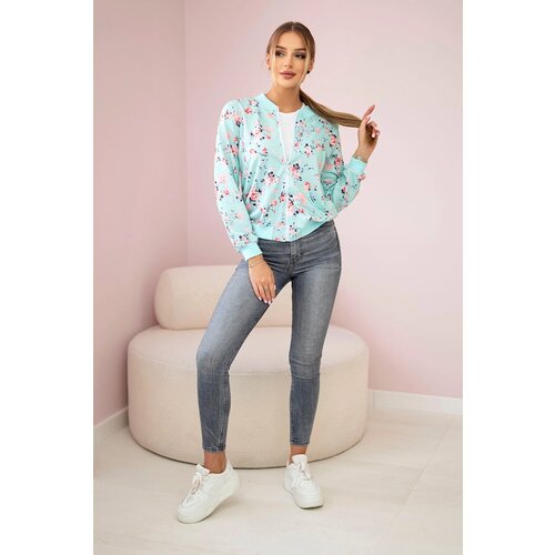 Kesi Women&amp;#039;s floral sweatshirt with a zipper mint Slike