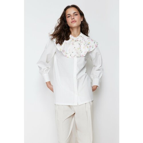 Trendyol Ecru Large Embroidered Baby Collar Cotton Woven Shirt Slike