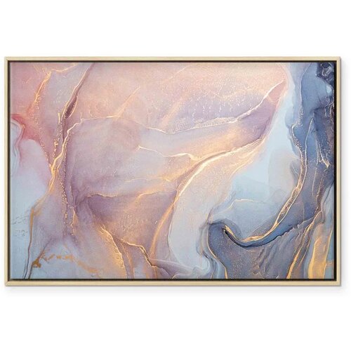  Slika - Pink and blue marble - abstract watercolour with gold accents 60x40 U prirodnom drvenom okviru Slike