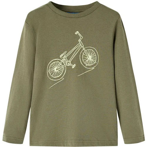 vidaXL Otroška majica z dolgimi rokavi potisk kolesa kaki 92