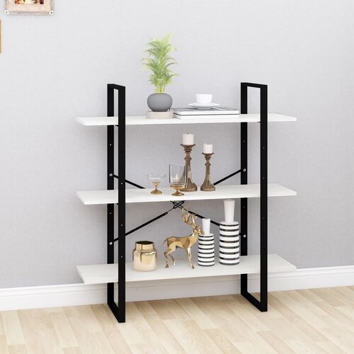  The Living Store Knjižna omara 3-nadstropna bela 100x30x105 cm trdna borovina - Knjižna Omara, (21431298) Slike