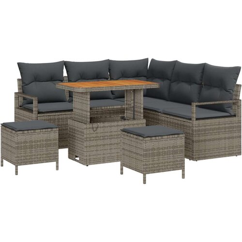  Set od 8 komada vrtnih sofa s jastucima sivi poli ratan akacija  2-sjedalni vrtni sofa s pohranom &amp  jastucima sivi poli ratan  s Cijene