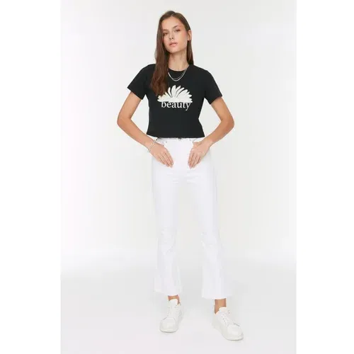 Trendyol White High Waist Crop Flare Jeans