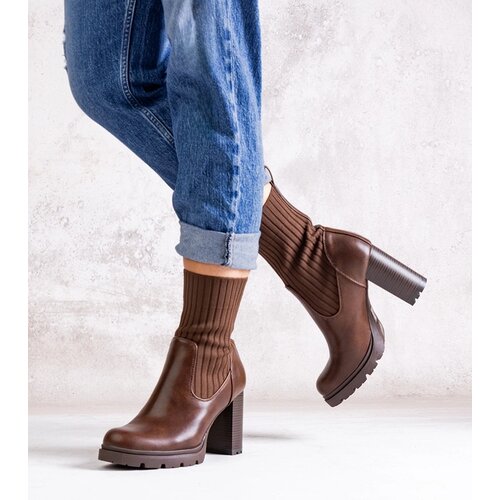 Gemre Brown eco-leather block heel ankle boots Asera Cijene