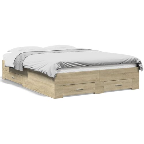 VidaXL Posteljni okvir s predali sonoma hrast 135x190cm inženirski les Slike