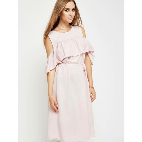 Yups Midi cold shoulders dress made of smooth fabric pink Cene