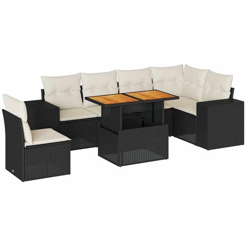 Maison Chic Seti vrtnega pohištva - Vrtna garnitura - Vrtni pohištvo set 7-delna z blazinami črn poli ratan, (21802635) Cene