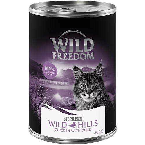 Wild Freedom Adult Sterilised 6 x 400 g - receptura brez žitaric - Wild Hills Sterilised - piščanec z raco