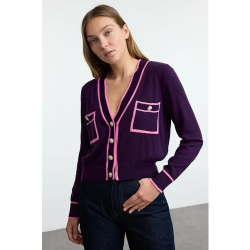 Trendyol Plum Color Block Knit Cardigan