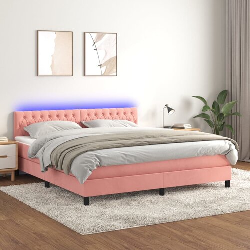 VidaXL Krevet box spring s madracem LED ružičasti 160x200cm bar&amp;scaron;unasti Slike