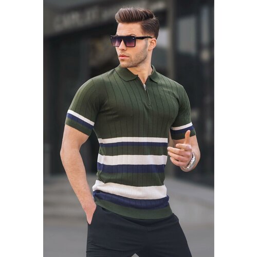 Madmext Striped Knitwear Khaki Polo Neck T-Shirt 6356 Cene