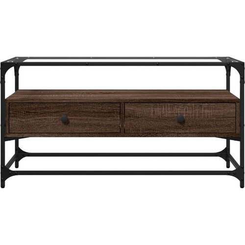 ormarić sa staklenom povr&amp;scaron;inom boja hrasta 98x35x51 cm drvo Slike