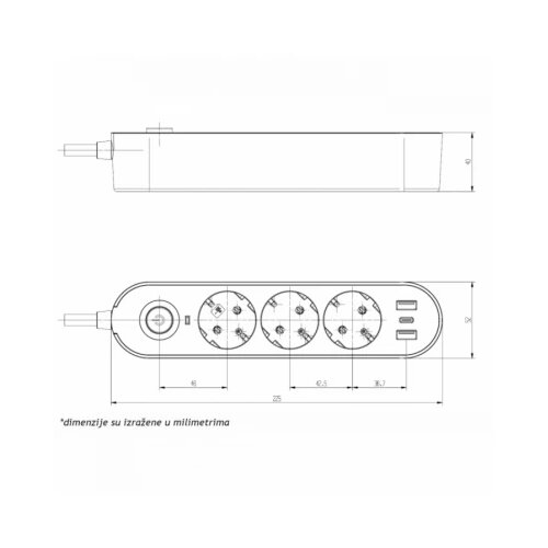 Prenosna PRIKLJUCNICA GS03KU 3/1.5met, 2 USB, TIP C Slike